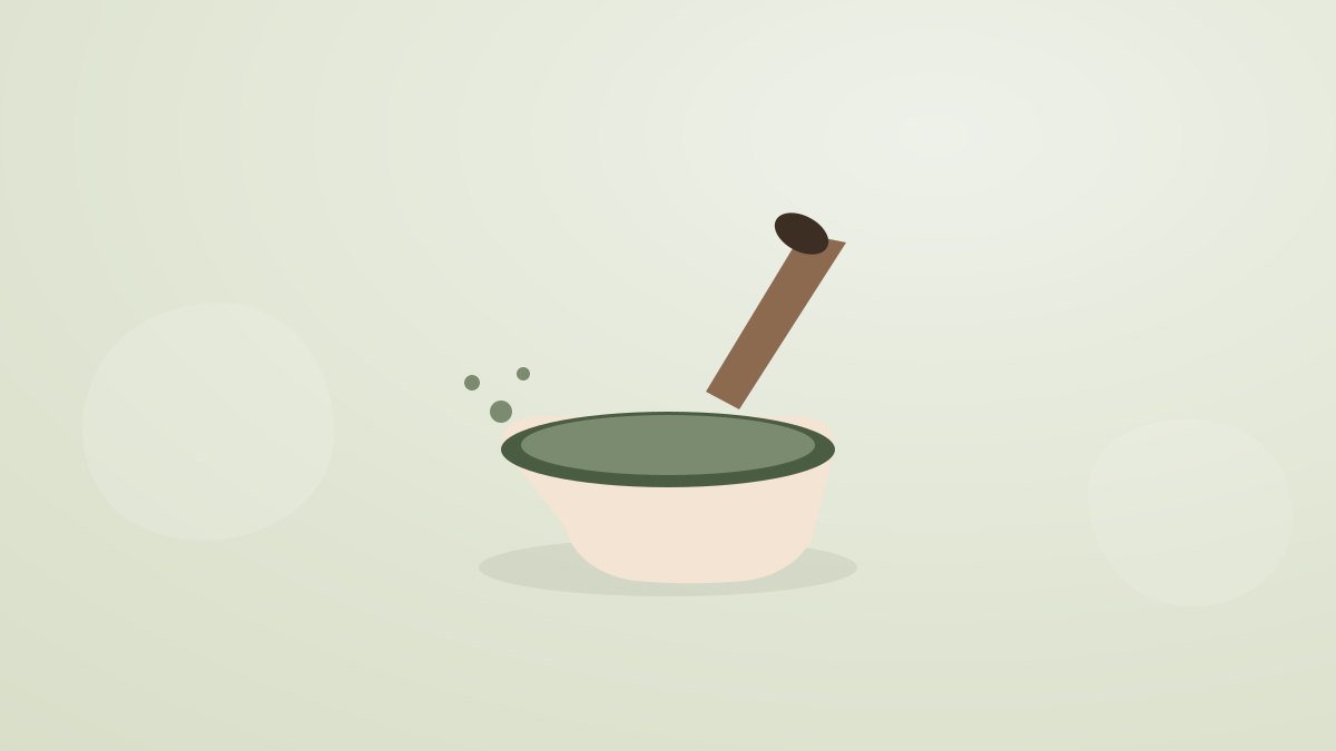 Illustration d'un bol d'argile verte avec un pilon