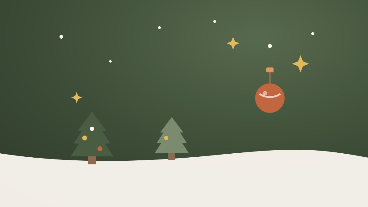 Illustration de Noël : sapins, boule et étoiles sous la neige